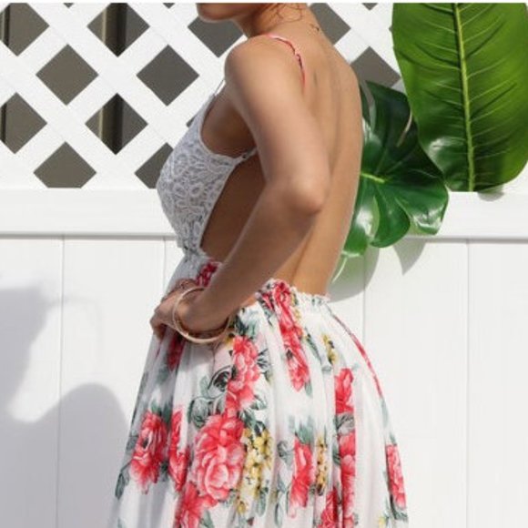Floral Crochet Lace Open Back Boho Maxi Dress - Picture 6 of 6